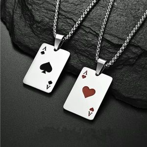 BRAND NEW SILVER LONG CHAIN RED SPADES PLAYING CARD NECKLACE